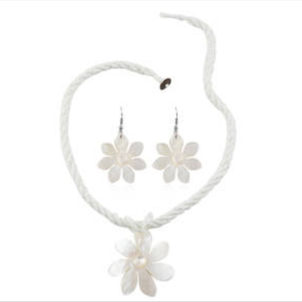 White Shell Earrings and Beaded Necklace